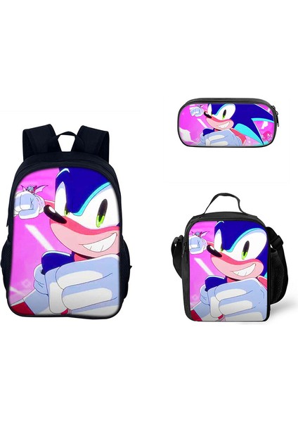 Sonic Ilkokul ve Ortaokul Öğrencileri Çizgi Film Periferik Okul Çantası Üç Parçalı Set (Yurt Dışından)