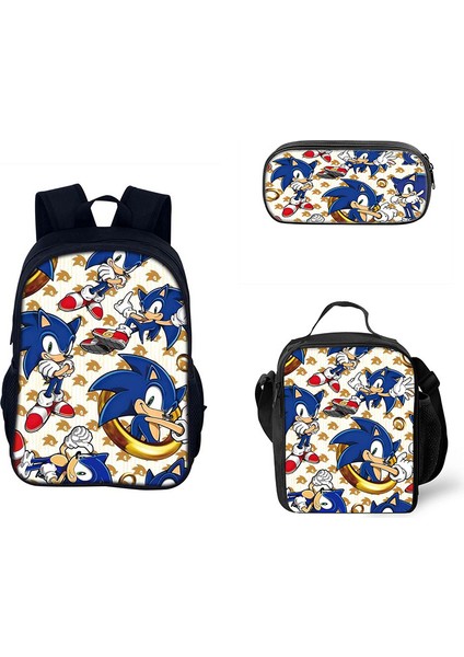 Sonic Ilkokul ve Ortaokul Öğrencileri Çizgi Film Periferik Okul Çantası Üç Parçalı Set (Yurt Dışından)