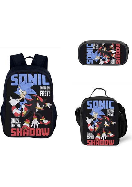 Sonic Ilkokul ve Ortaokul Öğrencileri Çizgi Film Periferik Okul Çantası Üç Parçalı Set (Yurt Dışından)