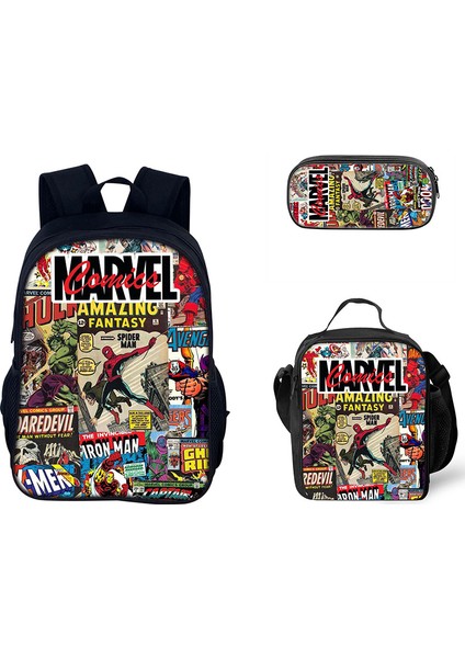 Omuz Çantası Örümcek Adam Okul Çantası Karikatür El Çantası Kalem Çantası Üç Parçalı Set (Yurt Dışından)
