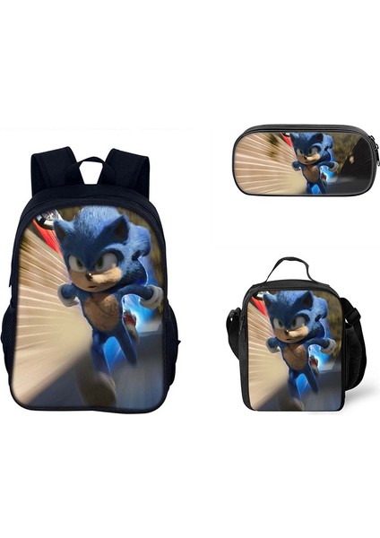 Sonic Ilkokul ve Ortaokul Öğrencileri Çizgi Film Periferik Okul Çantası Üç Parçalı Set (Yurt Dışından)