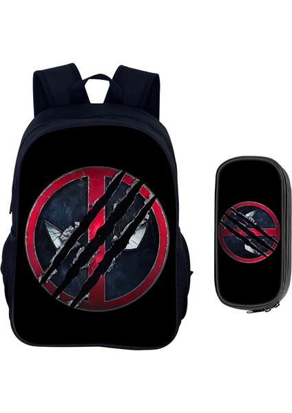 Deadpool Karikatür Çocuk Okul Çantası Kalem Çantası Ilkokul Öğrencileri Omuz Çantası Büyük Kapasiteli Iki Parçalı Set (Yurt Dışından)