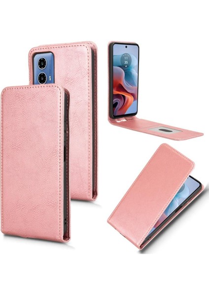 Moto G34 Lüks Dikey Yukarı ve Aşağı Döndürülebilir Kart Yuvası Deri Telefon Kılıfı Koruma Kabuğu (Yurt Dışından)