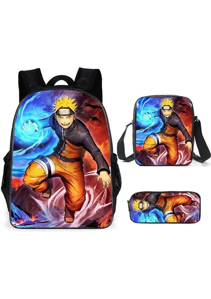 Naruto Ilkokul ve Ortaokul Öğrencileri Okul Çantası Çapraz Askılı Çanta Kalem Çantası Üç Parçalı Set (Yurt Dışından)