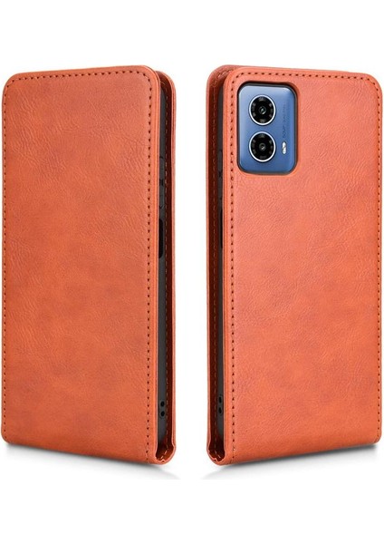 Moto G34 Lüks Dikey Yukarı ve Aşağı Döndürülebilir Kart Yuvası Deri Telefon Kılıfı Koruma Kabuğu (Yurt Dışından)