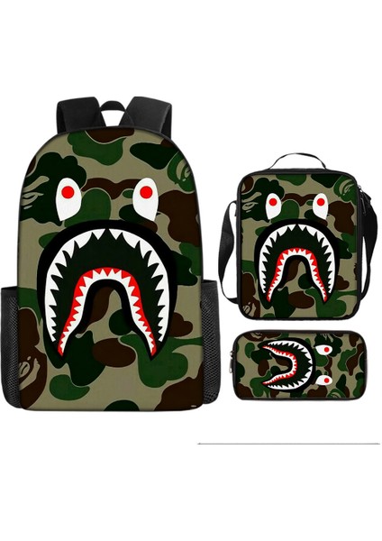 Köpekbalığı Üç Parçalı Okul Çantası Karikatür Ilkokul Öğrencileri Omuz Çantası Kalem Çantası Yüz Bir (Yurt Dışından)