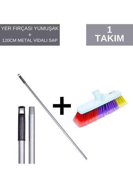 Yumuşak Yer Fırçası ve 120 cm Vidalı Sap Seti, Temizlik Için Mükemmel Kombinasyon