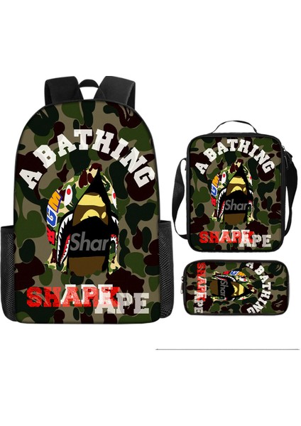 Köpekbalığı Üç Parçalı Okul Çantası Karikatür Ilkokul Öğrencileri Omuz Çantası Kalem Çantası Yüz Bir (Yurt Dışından)