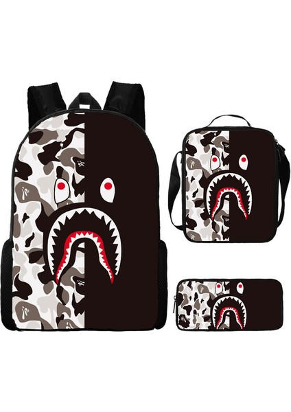 Köpekbalığı Üç Parçalı Okul Çantası Karikatür Ilkokul Öğrencileri Omuz Çantası Kalem Çantası Yüz Bir (Yurt Dışından)