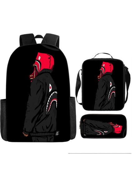 Köpekbalığı Üç Parçalı Okul Çantası Karikatür Ilkokul Öğrencileri Omuz Çantası Kalem Çantası Yüz Bir (Yurt Dışından)