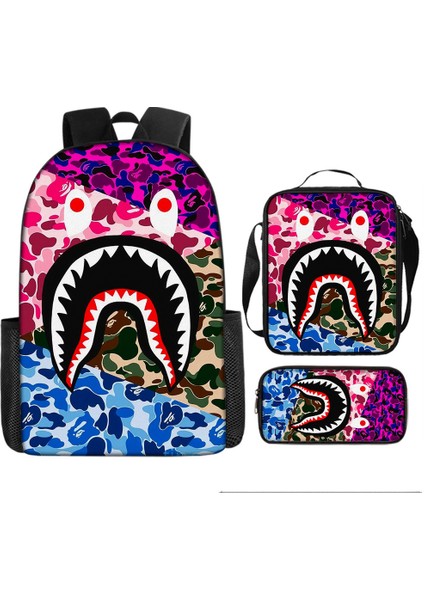 Köpekbalığı Üç Parçalı Okul Çantası Karikatür Ilkokul Öğrencileri Omuz Çantası Kalem Çantası Yüz Bir (Yurt Dışından)