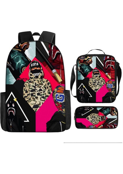 Köpekbalığı Üç Parçalı Okul Çantası Karikatür Ilkokul Öğrencileri Omuz Çantası Kalem Çantası Yüz Bir (Yurt Dışından)