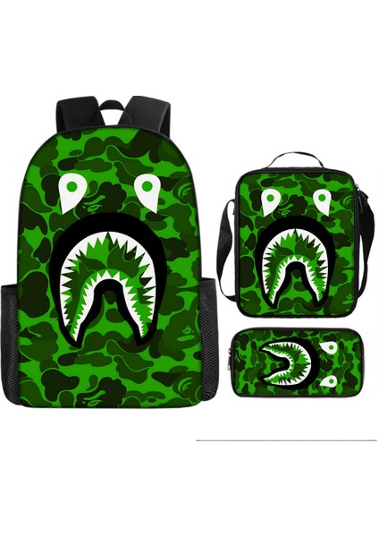 Köpekbalığı Üç Parçalı Okul Çantası Karikatür Ilkokul Öğrencileri Omuz Çantası Kalem Çantası Yüz Bir (Yurt Dışından)