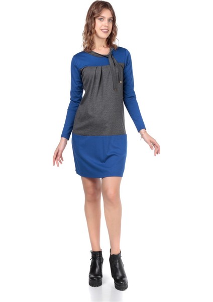 Hamile Yanları Cepli Elbise Saks