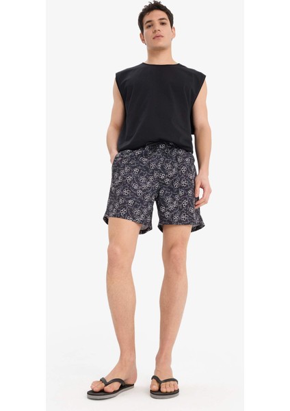 Desenli File Astarlı Kısa Boy Deniz Şortu E0951AX25HS