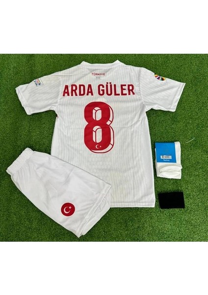 Türkiye Euro 2024 Arda Güler 8 Numara Çocuk 4'lü Set Hediyeli Beyaz Milli Takım Forması (Beyaz)