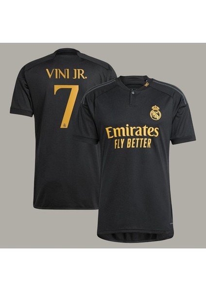 'real-Madrid-Cf' Vinicius Vini Jr 7 Numara Siyah Düğmeli Deplasman Özel Tasarım Futbol Forması