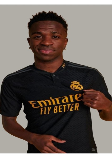 'real-Madrid-Cf' Vinicius Vini Jr 7 Numara Siyah Düğmeli Deplasman Özel Tasarım Futbol Forması fiyatları