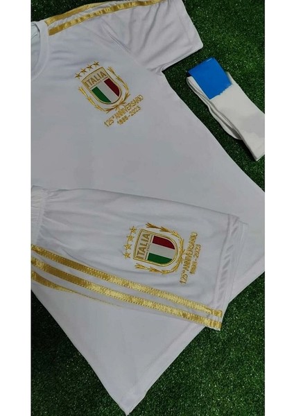 Özel Italya 125.YIL Yeni Sezon Çocuk Futbol Forması Özel Tasarım 3lü Takım Beyaz