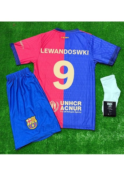2024/25 Barcelona Iç Saha #9 Lewandowski Çocuk Futbol Forması 4lü Set