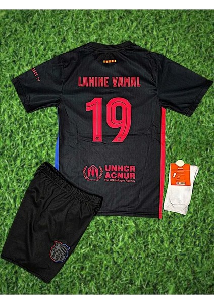 2024/25 Barcelona Siyah #19 Lamine Yamal Çocuk Futbol Forması 4lü Set fiyatları