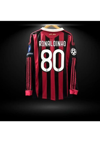 Ac Milan 09/10 Ronaldınho #80 Iç Saha Uzun Kollu Siyah/kırmızı Forması