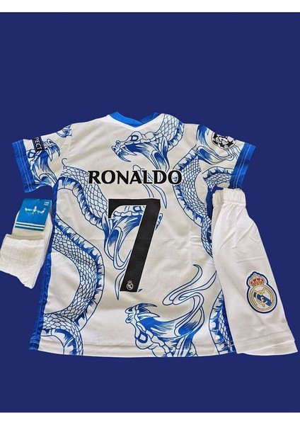 Real Madrid C.ronaldo Mavi-Beyaz Dragon Desenli Çocuk Forması