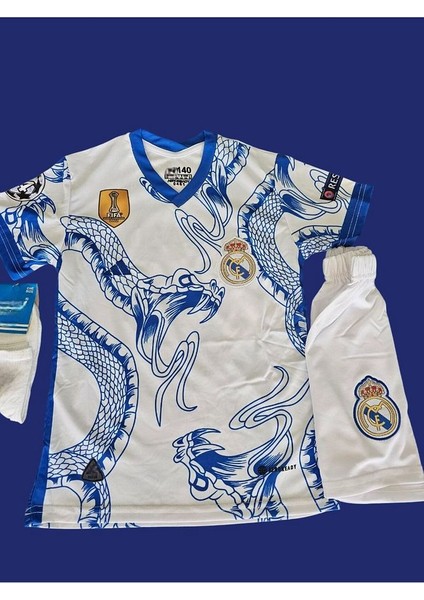 Real Madrid C.ronaldo Mavi-Beyaz Dragon Desenli Çocuk Forması fiyatları