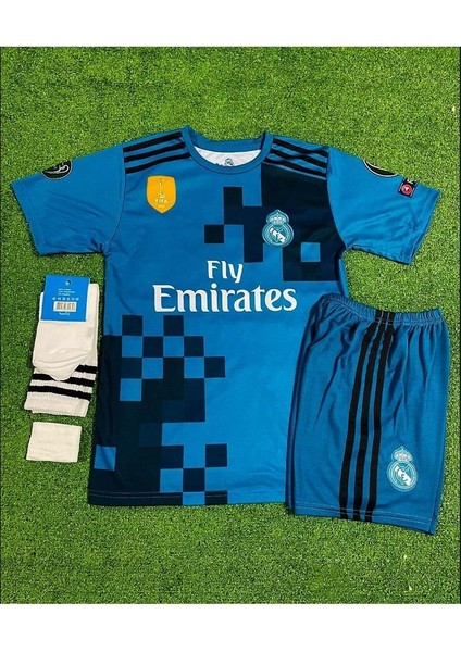 Real Madrid 2017/18 Sergio Ramos Turkuaz Çocuk Forması 4'lü Set modelleri