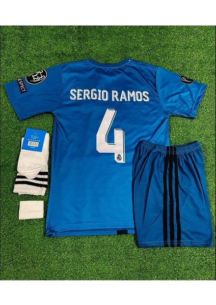 Real Madrid 2017/18 Sergio Ramos Turkuaz Çocuk Forması 4'lü Set fırsatları