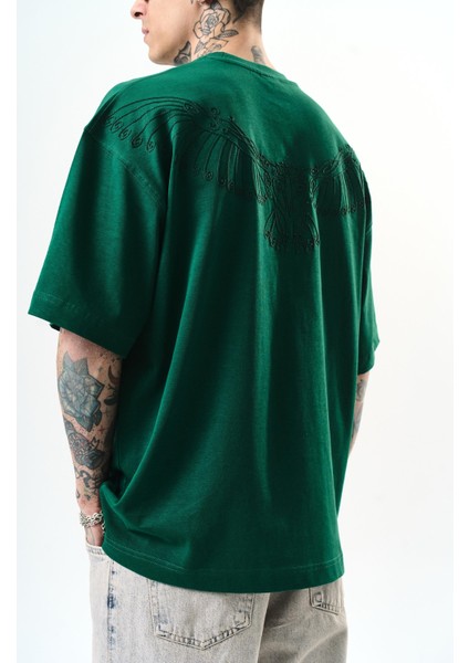 Erkek High Nakışlı Oversize T-Shirt Nefti fırsatları