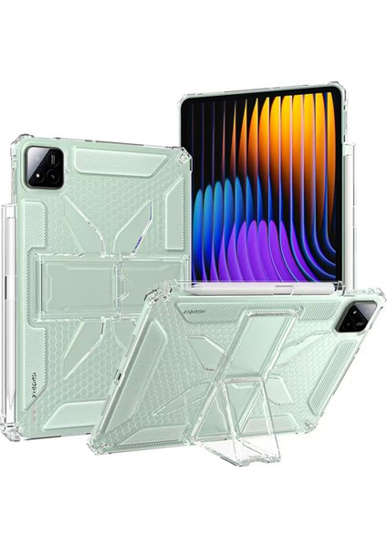 Xiaomi Pad 7 Pro / Pad 7 Şeffaf Kılıf Kickstand Darbeye Dayanıklı Tpu + Kalem Yuvalı Pc Tablet Kılıfı (Yurt Dışından)