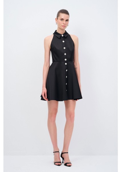 Erkek Yaka Mini Elbise Siyah 12445466000