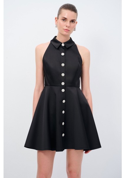 Erkek Yaka Mini Elbise Siyah 12445466000 fiyatları