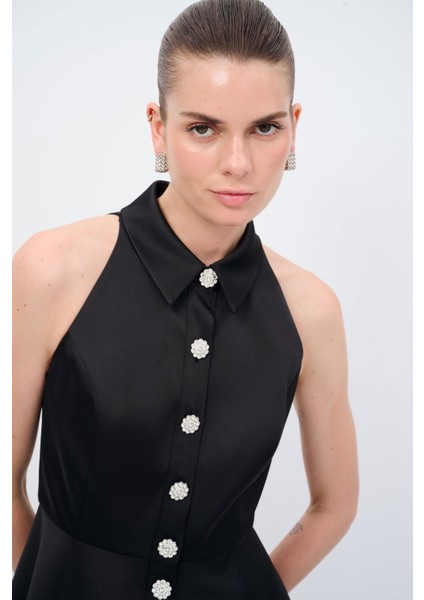 Erkek Yaka Mini Elbise Siyah 12445466000 modelleri