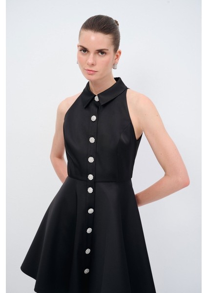 Erkek Yaka Mini Elbise Siyah 12445466000 fırsatları