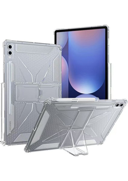 Samsung Galaxy Tab S10 Plus / S9 Plus Şeffaf Kılıf Kickstand Darbeye Dayanıklı Tpu + Kalem Yuvalı Pc Tablet Kılıfı (Yurt Dışından)