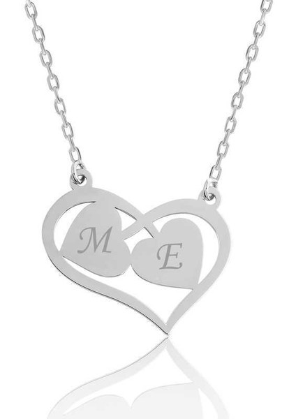 Gümüş Harfli Birleşen Kalpler Kişiye Özel Kolye