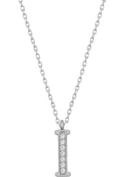 Gümüş Rodyum I Harfi Kadın Kolye