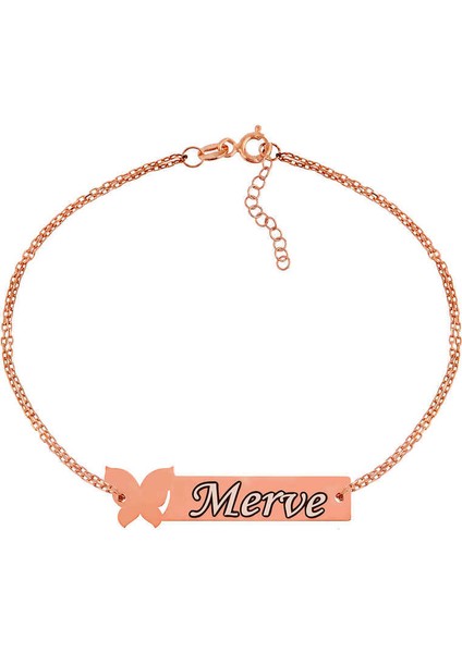Gümüş Rose Kişiye Özel Kelebek İsimli Bayan Bileklik