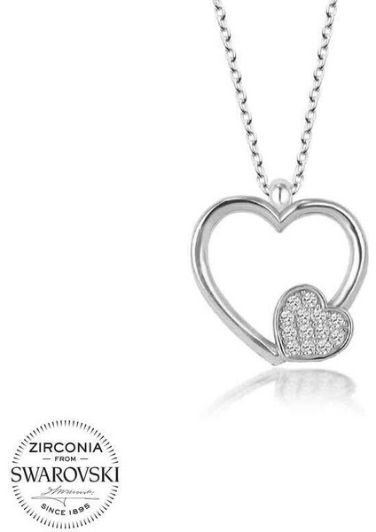 Swarovski Taşlı Gümüş Kalp Bayan Kolye