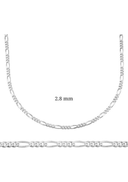 2.8 mm Gümüş Figaro Zincir - 0.80 Mikron - 65 cm