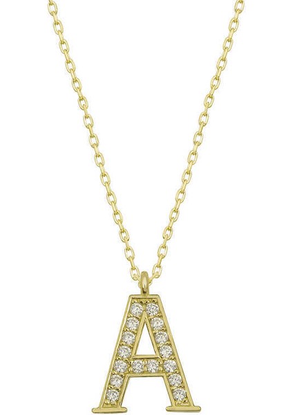Gümüş Gold A Harfi Kadın Kolye