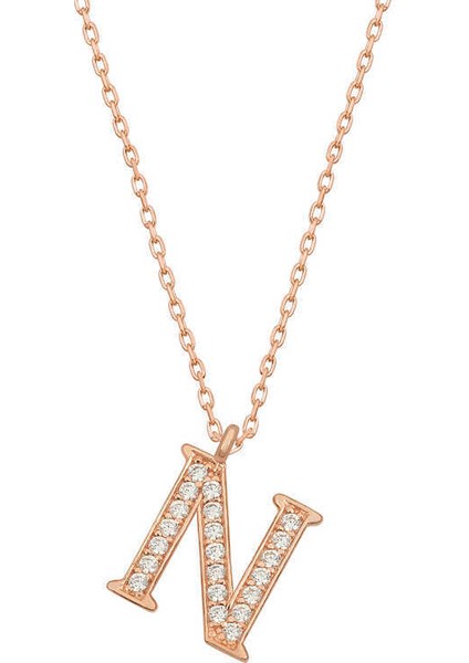 Gümüş Rose N Harfi Kadın Kolye