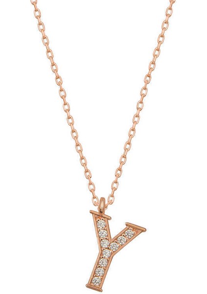 Gümüş Rose Y Harfi Kadın Kolye