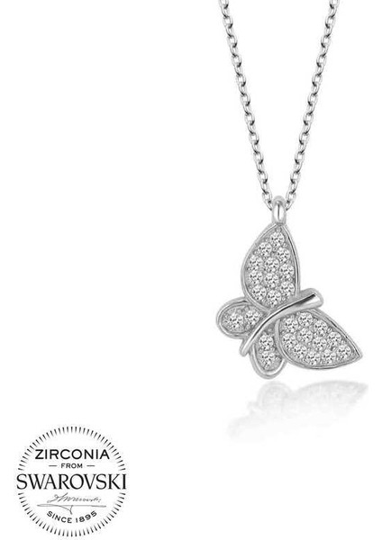 Swarovski Taşlı Gümüş Kelebek Bayan Kolye