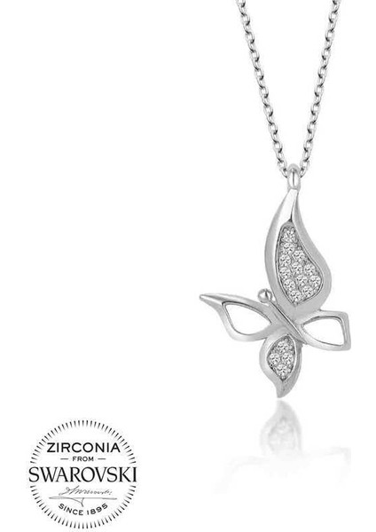 Swarovski Taşlı Gümüş Kelebek Bayan Kolye