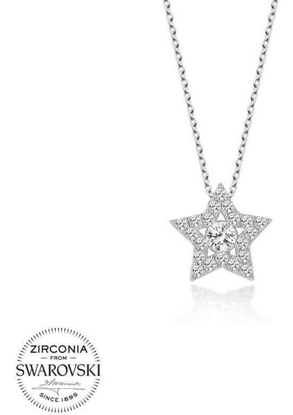 Swarovski Taşlı Gümüş Yıldız Tektaş Bayan Kolye