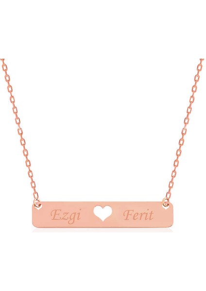 Gümüş Rose Kişiye Özel İsimli Çubuk Kalp Kolye