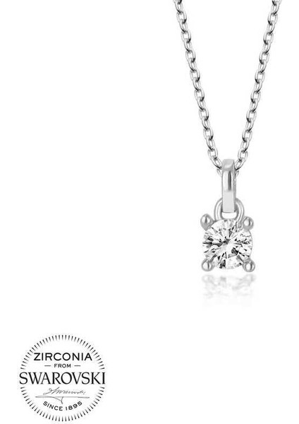 Swarovski Taşlı Gümüş Tektaş Bayan Kolye